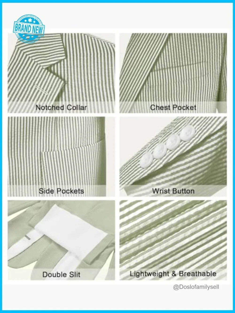 Seersucker Summer Suit Slim Fit Formal Wedding Grooms Elegant Lightweight